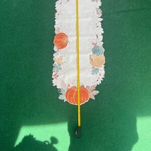 Autumn Pumpkin Embroidered Table Runner - Orange & Teal